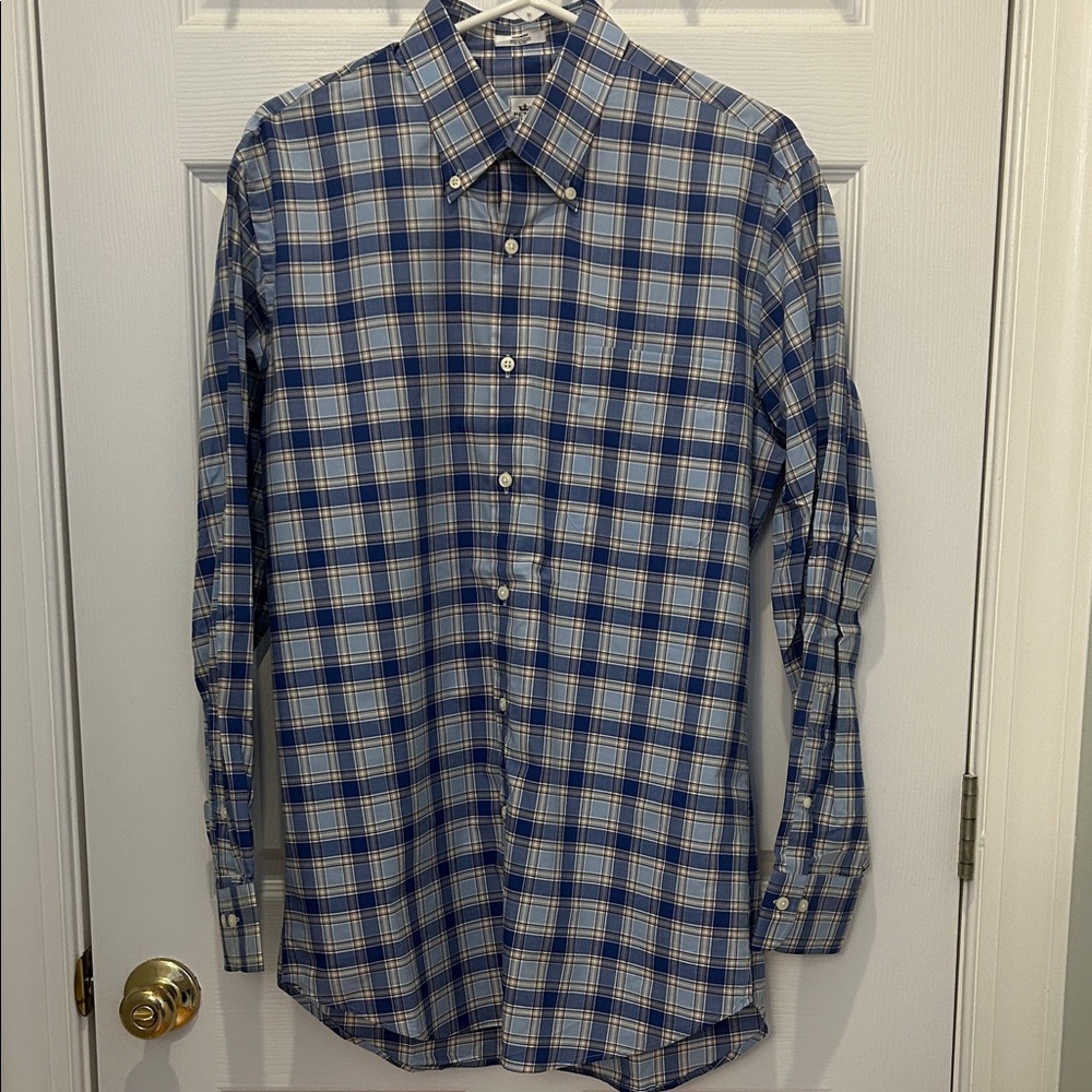 Peter Millar Blue and White Plaid Button Down Shirt